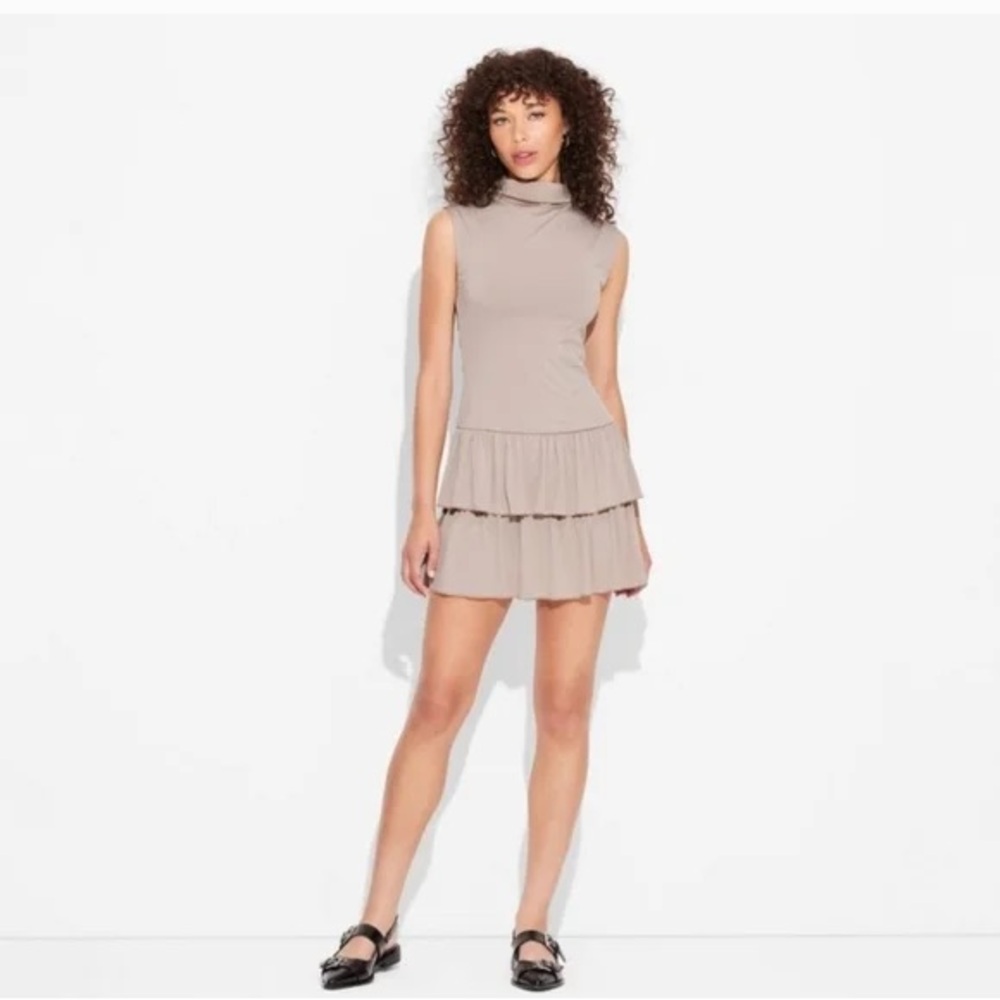Wild Fable Cap Sleeve Dropped Waist Knit Mini Shift Dress Taupe